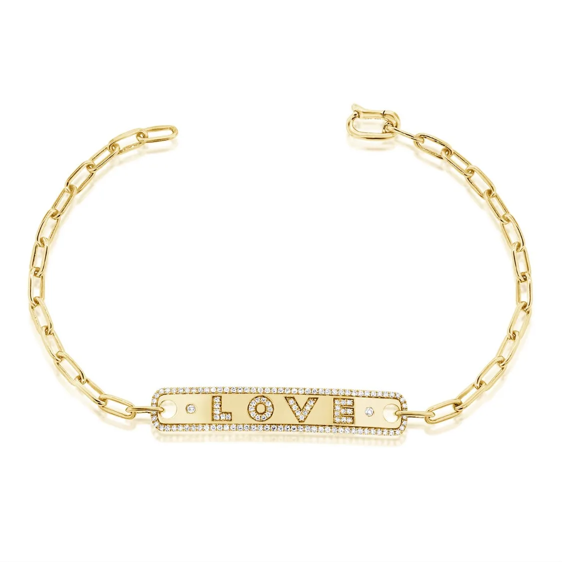 14KT Gold Diamond LOVE Plate Bracelet