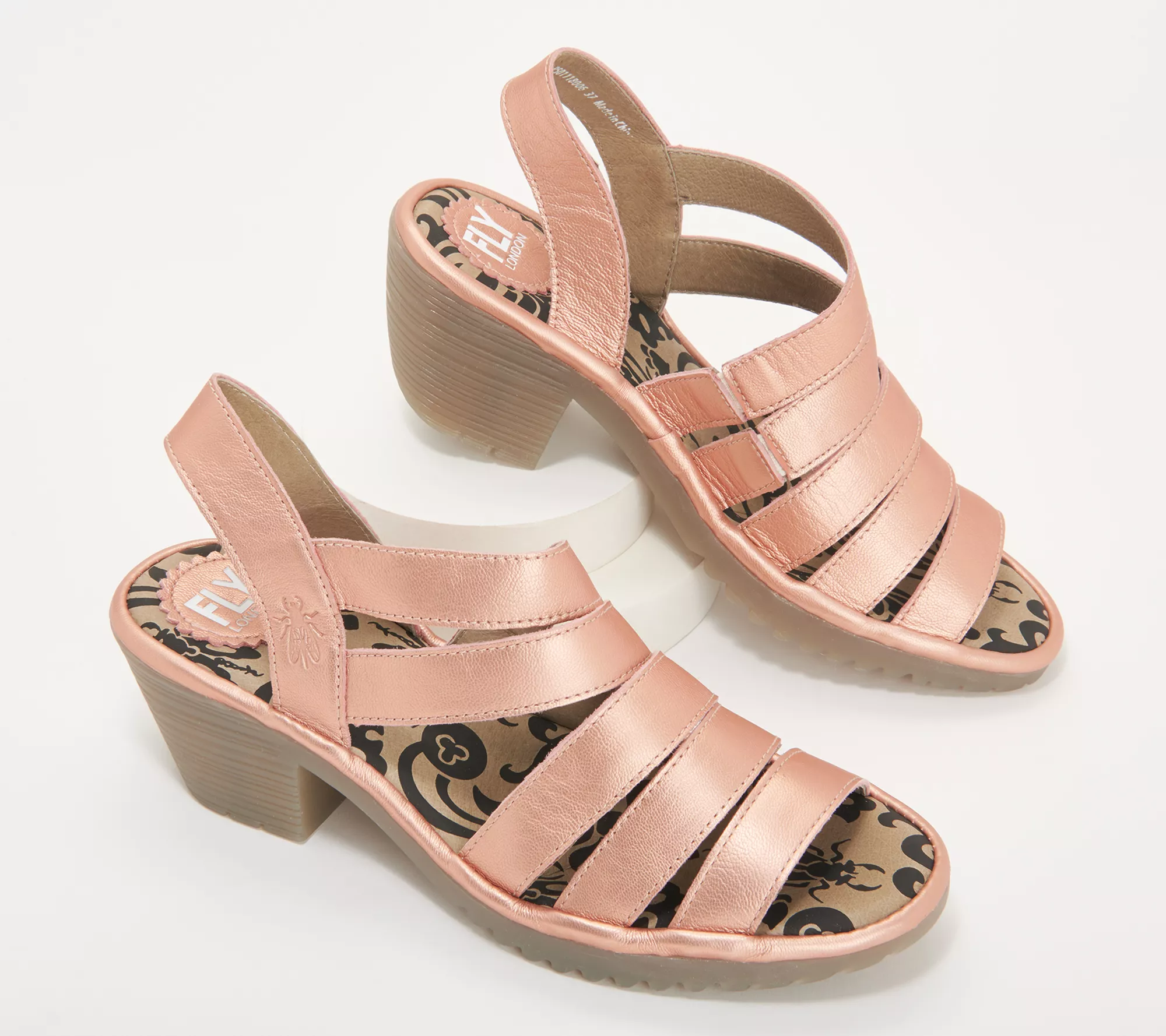 "As Is" FLY London Leather Multi-Scoop Heeled Sandals - Woze