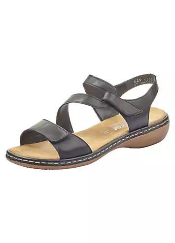 659C7 Ladies Black Hook & Loop Sandals by Rieker | Look Again