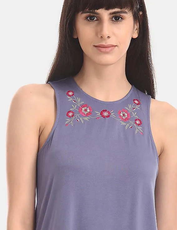 Aeropostale Purple Embroidered Knit Tank Top