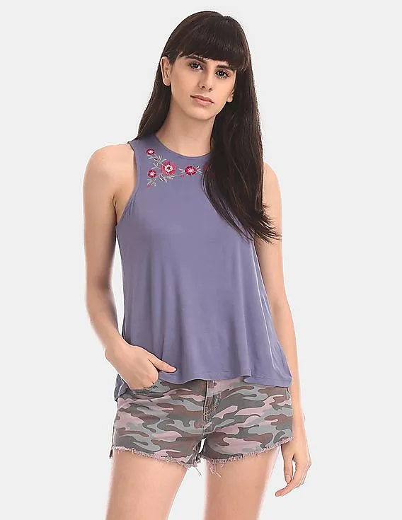 Aeropostale Purple Embroidered Knit Tank Top