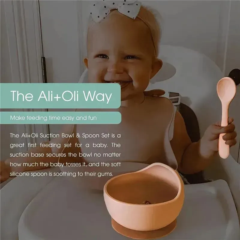 Ali + Oli - Silicone Suction Bowl & Spoon Set, Blush