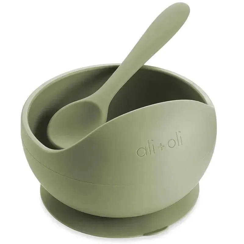 Ali + Oli - Silicone Suction Bowl & Spoon Set, Sage