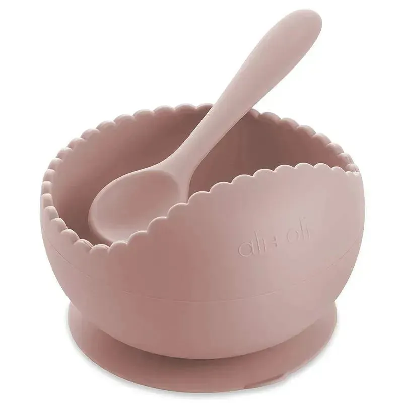 Ali + Oli Suction Bowl & Spoon (Blush) Wavy Edge