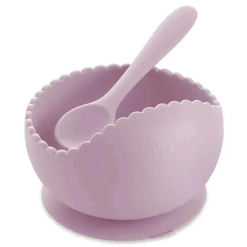 Ali + Oli Suction Bowl & Spoon (Lilac) Wavy Edge