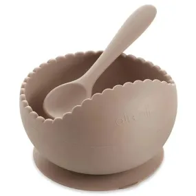 Ali + Oli Suction Bowl & Spoon (Taupe) Wavy Edge