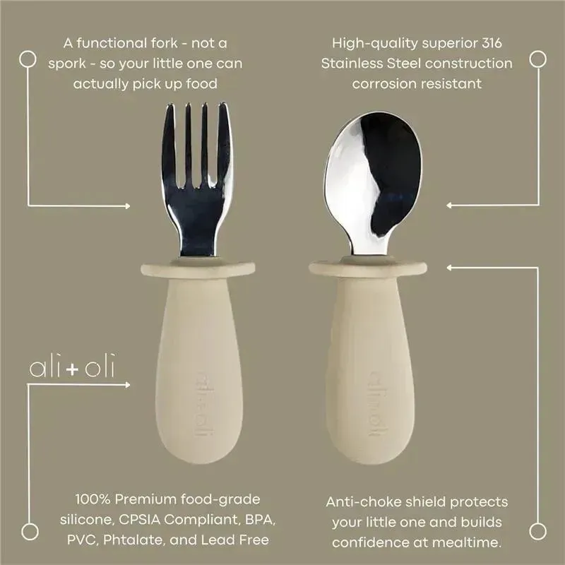 Ali+Oli - Spoon & Fork Learning Set for Toddlers, 6m+, Khaki