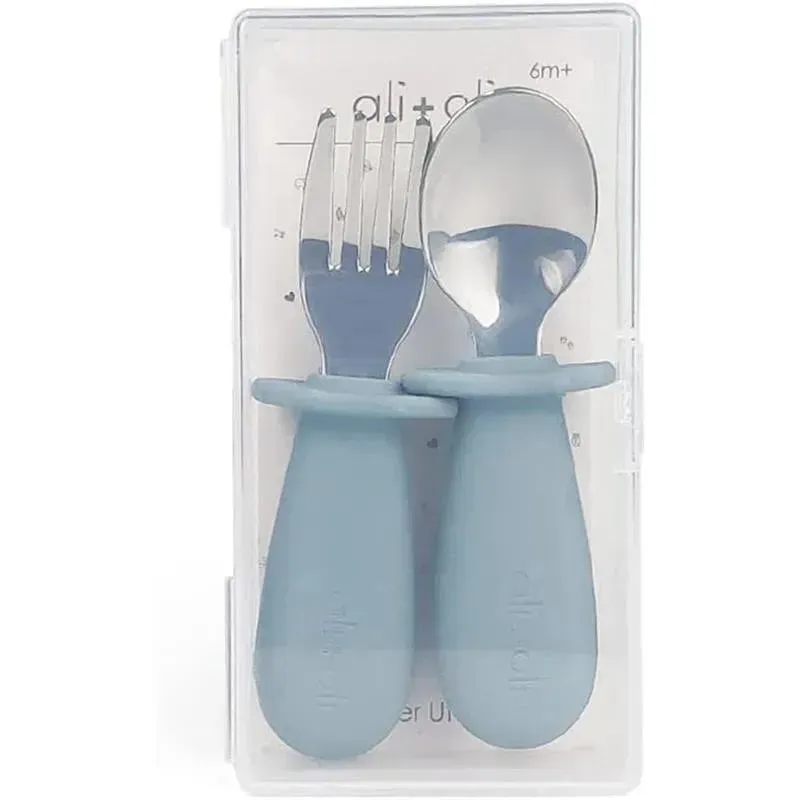 Ali+Oli - Spoon & Fork Learning Set for Toddlers, 6m+, Powder Blue