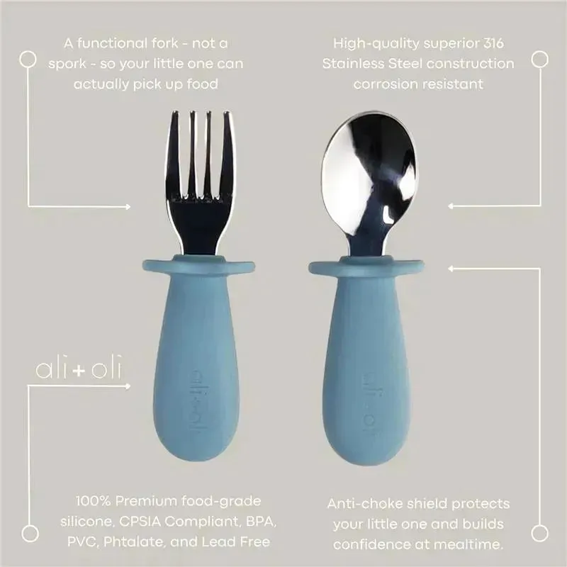 Ali+Oli - Spoon & Fork Learning Set for Toddlers, 6m+, Powder Blue