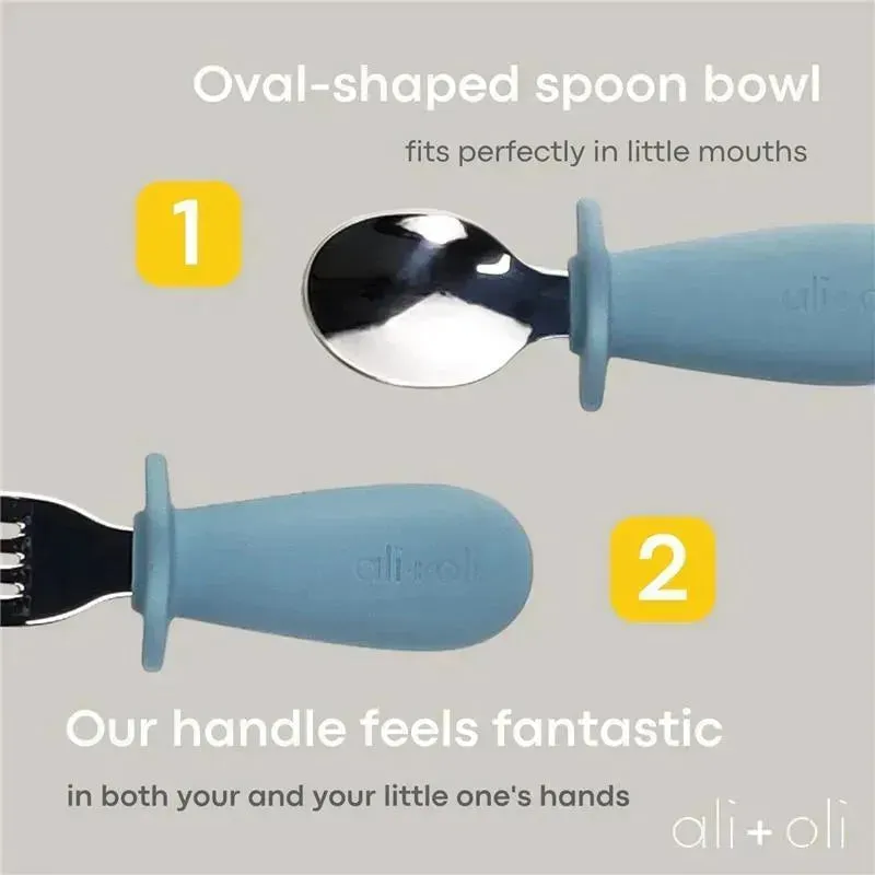 Ali+Oli - Spoon & Fork Learning Set for Toddlers, 6m+, Powder Blue