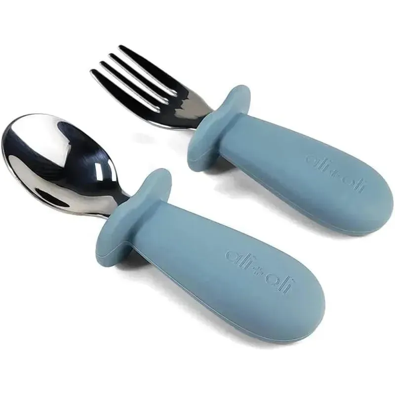 Ali+Oli - Spoon & Fork Learning Set for Toddlers, 6m+, Powder Blue