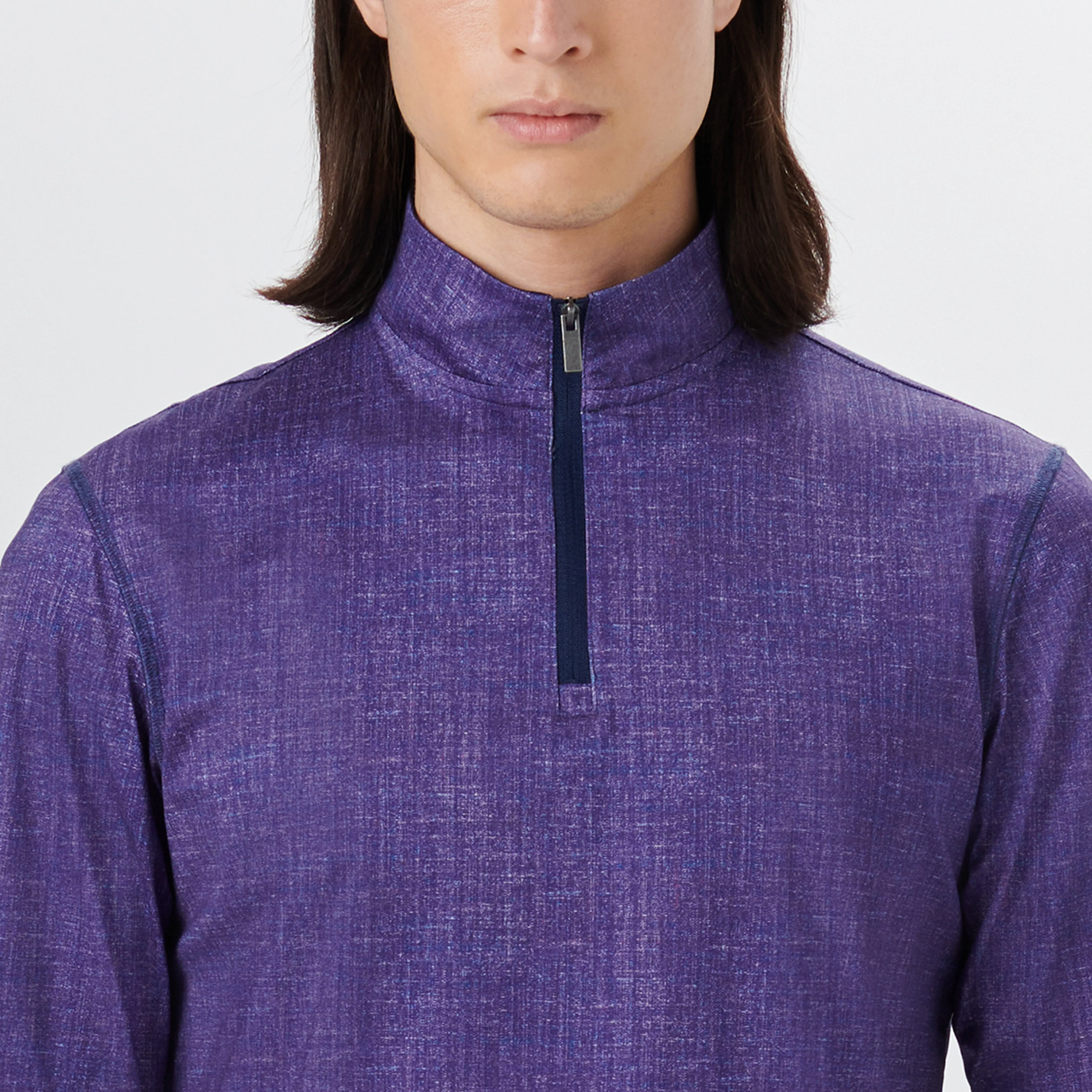 ANTHONY Chambray Print OoohCotton Quarter Zip Pullover