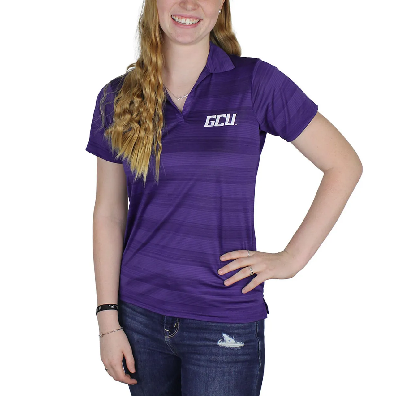 Antigua Women's Purple Striped GCU Polo