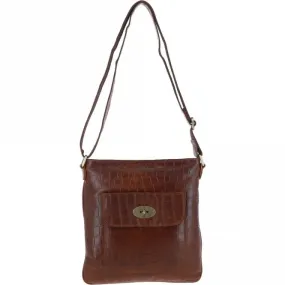 Ashwood Leather Croc Cross-Body Bag Cognac: L-70