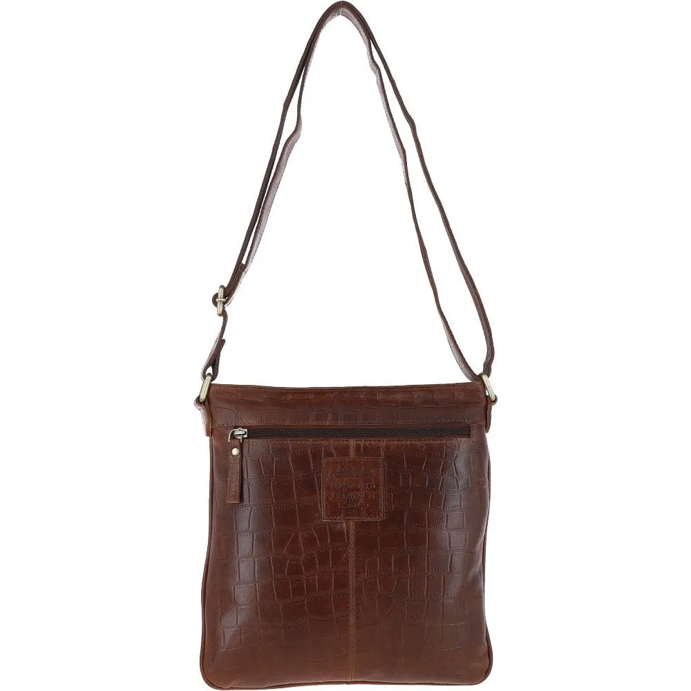 Ashwood Leather Croc Cross-Body Bag Cognac: L-70