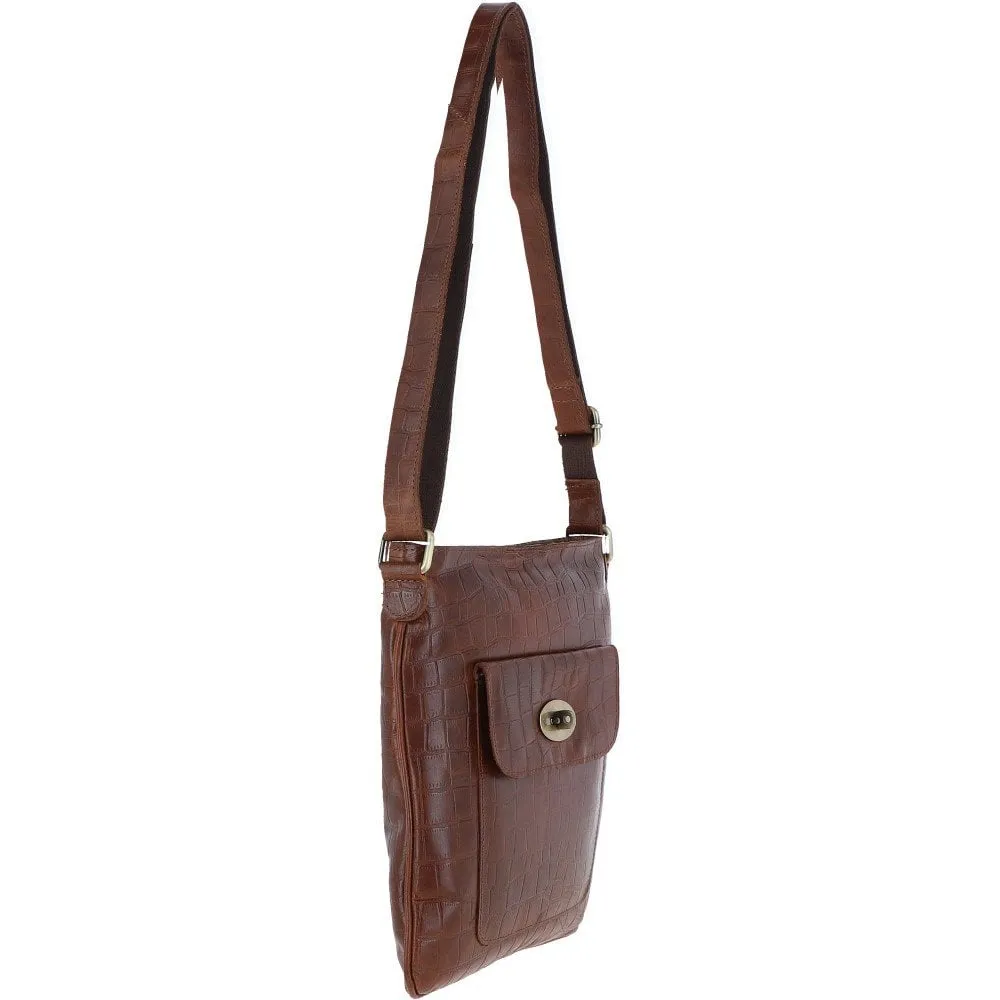 Ashwood Leather Croc Cross-Body Bag Cognac: L-70