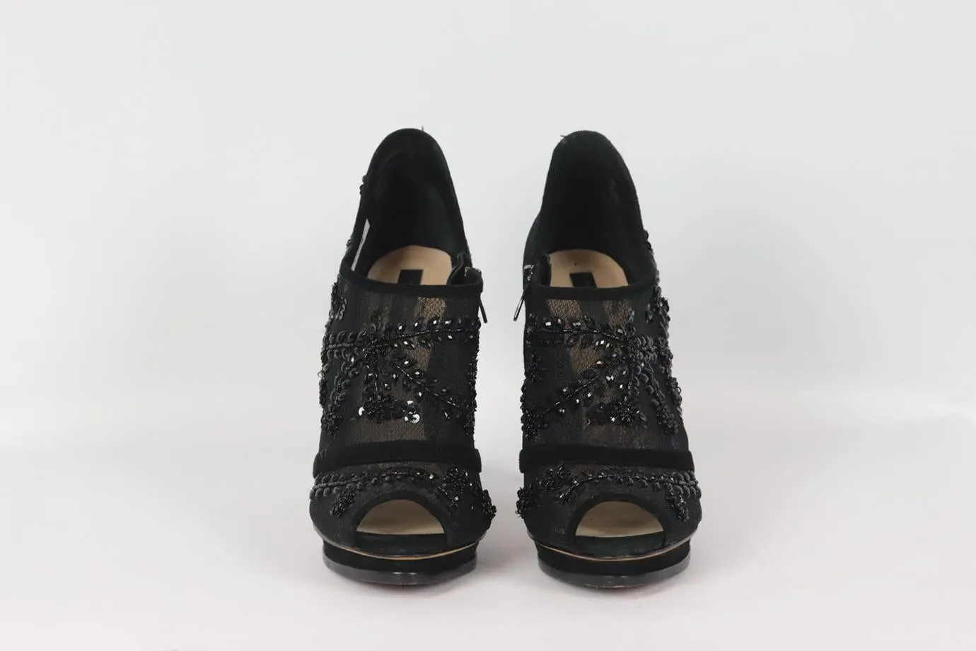 BCBG MAXAZRIA EMBELLISHED MESH AND SUEDE SANDALS EU 38 UK 5 US 8