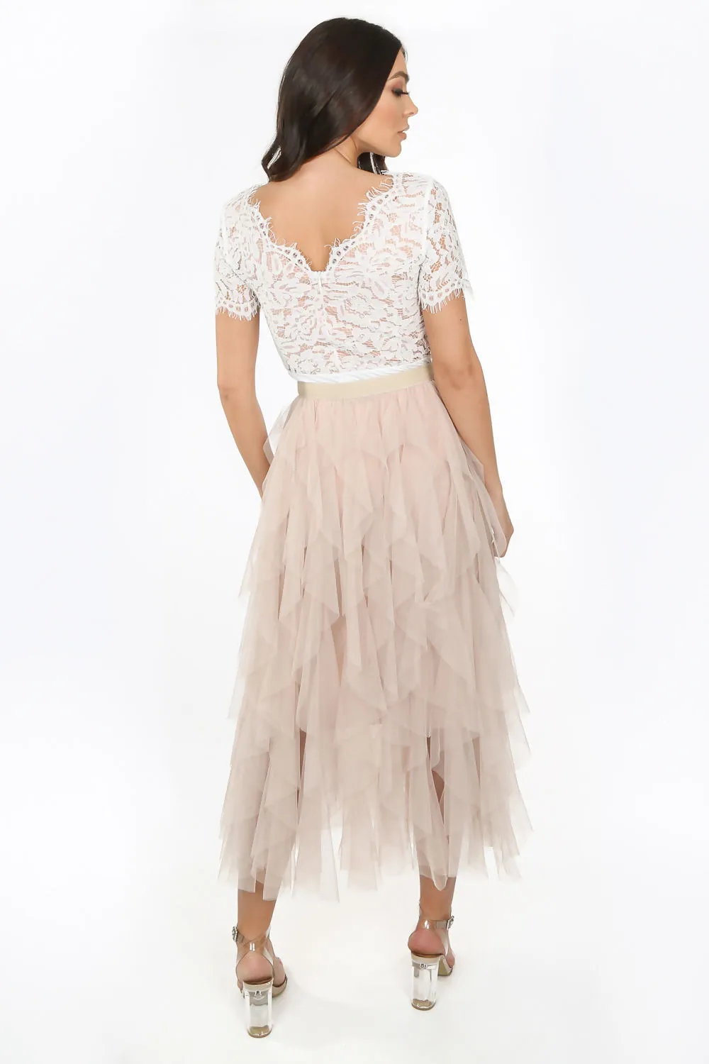 Beige Draped Tulle Skirt 