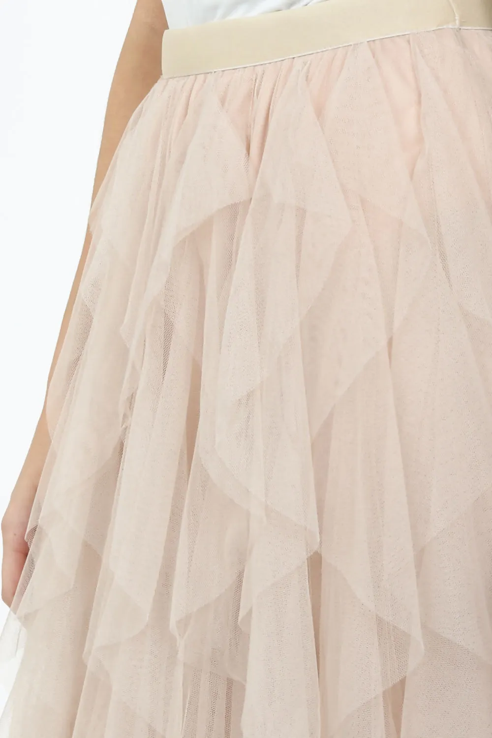 Beige Draped Tulle Skirt 