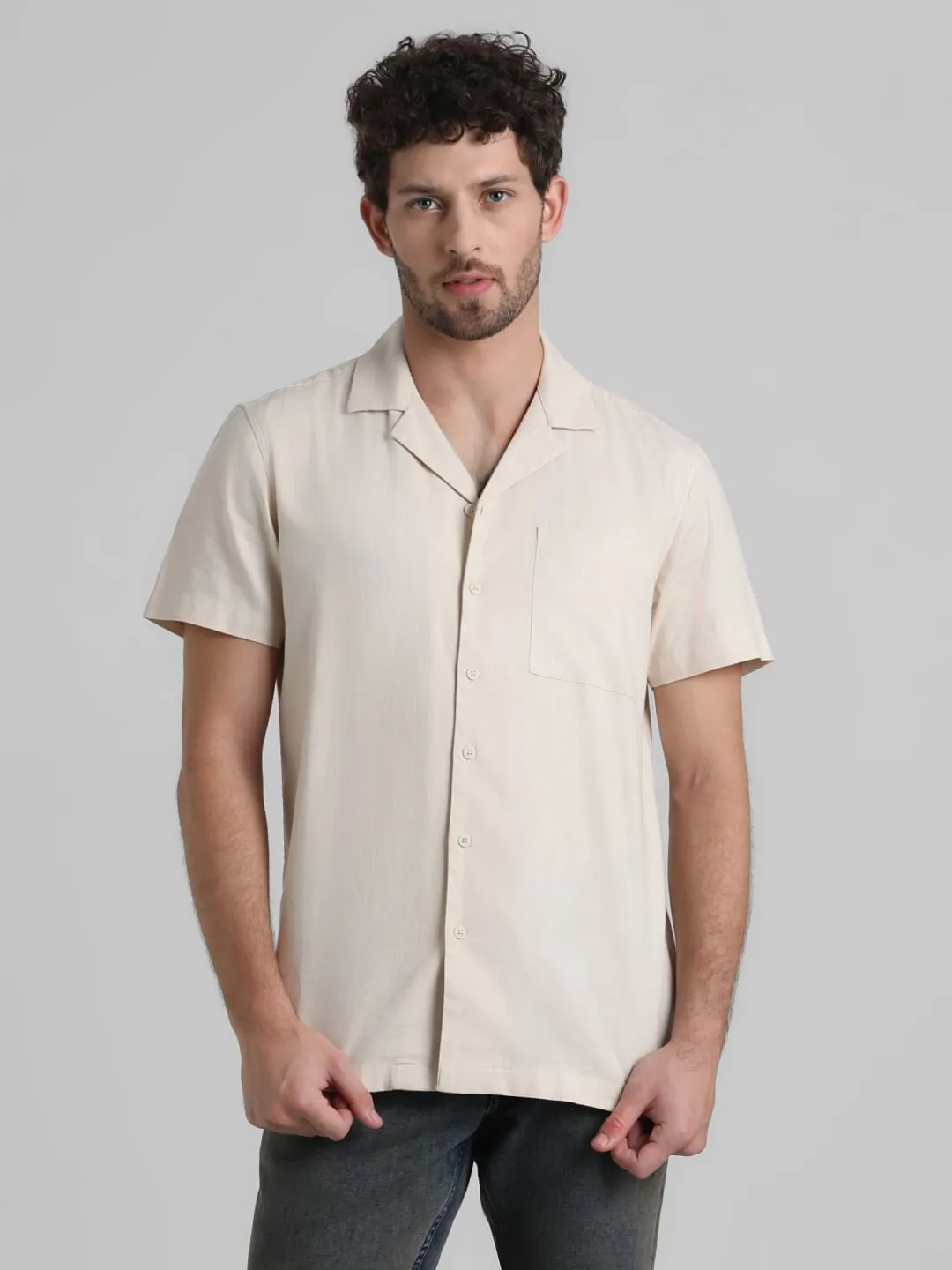 Beige Short Sleeves Shirt