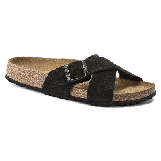 Birkenstock Womens Siena SFB Black, Suede Leather Black Sandals - Narrow Fit