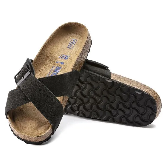 Birkenstock Womens Siena SFB Black, Suede Leather Black Sandals - Narrow Fit