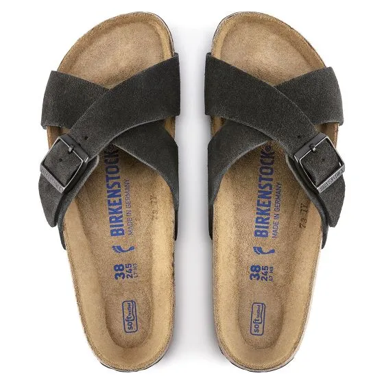 Birkenstock Womens Siena SFB Black, Suede Leather Black Sandals - Narrow Fit