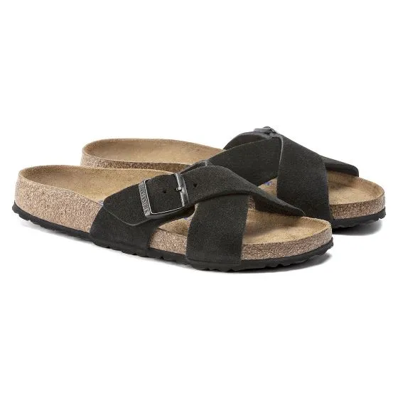 Birkenstock Womens Siena SFB Black, Suede Leather Black Sandals - Narrow Fit