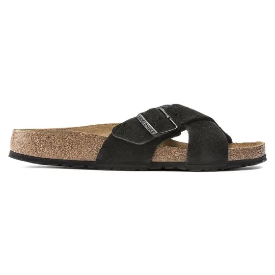 Birkenstock Womens Siena SFB Black, Suede Leather Black Sandals - Narrow Fit