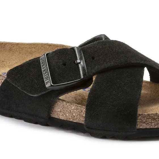 Birkenstock Womens Siena SFB Black, Suede Leather Black Sandals - Narrow Fit