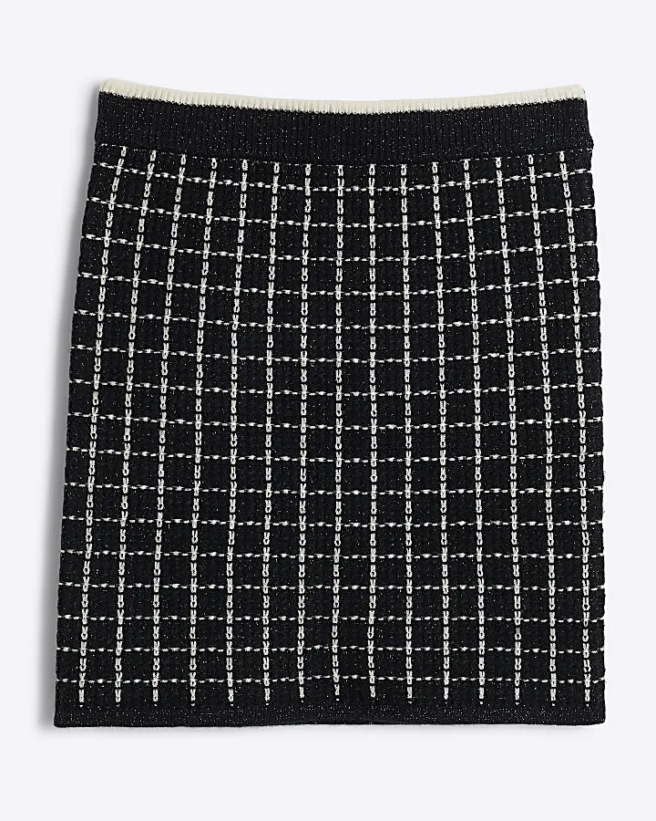 Black boucle check mini skirt