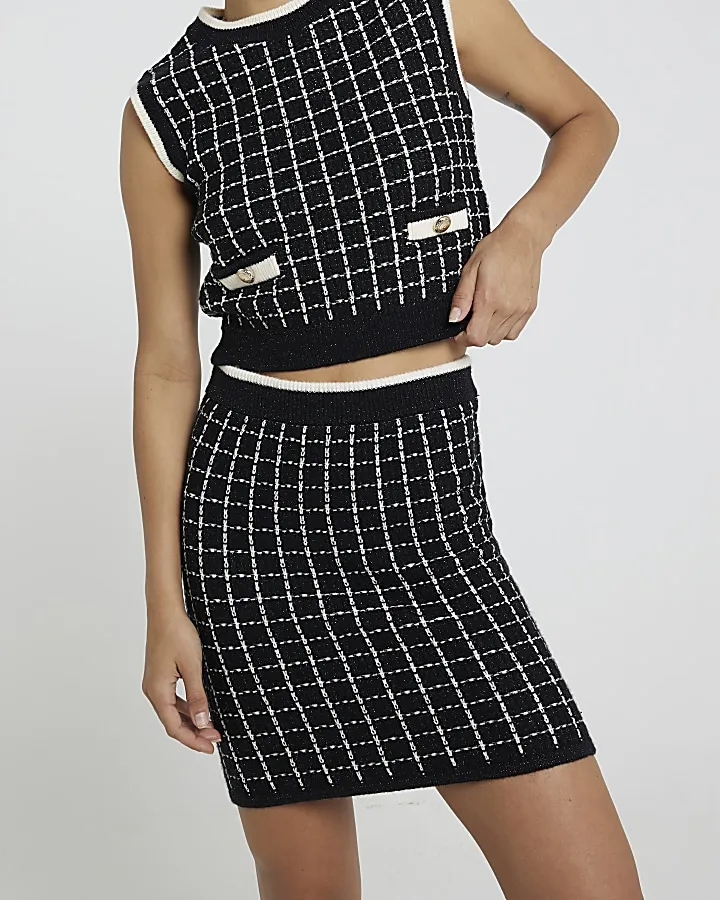 Black boucle check mini skirt