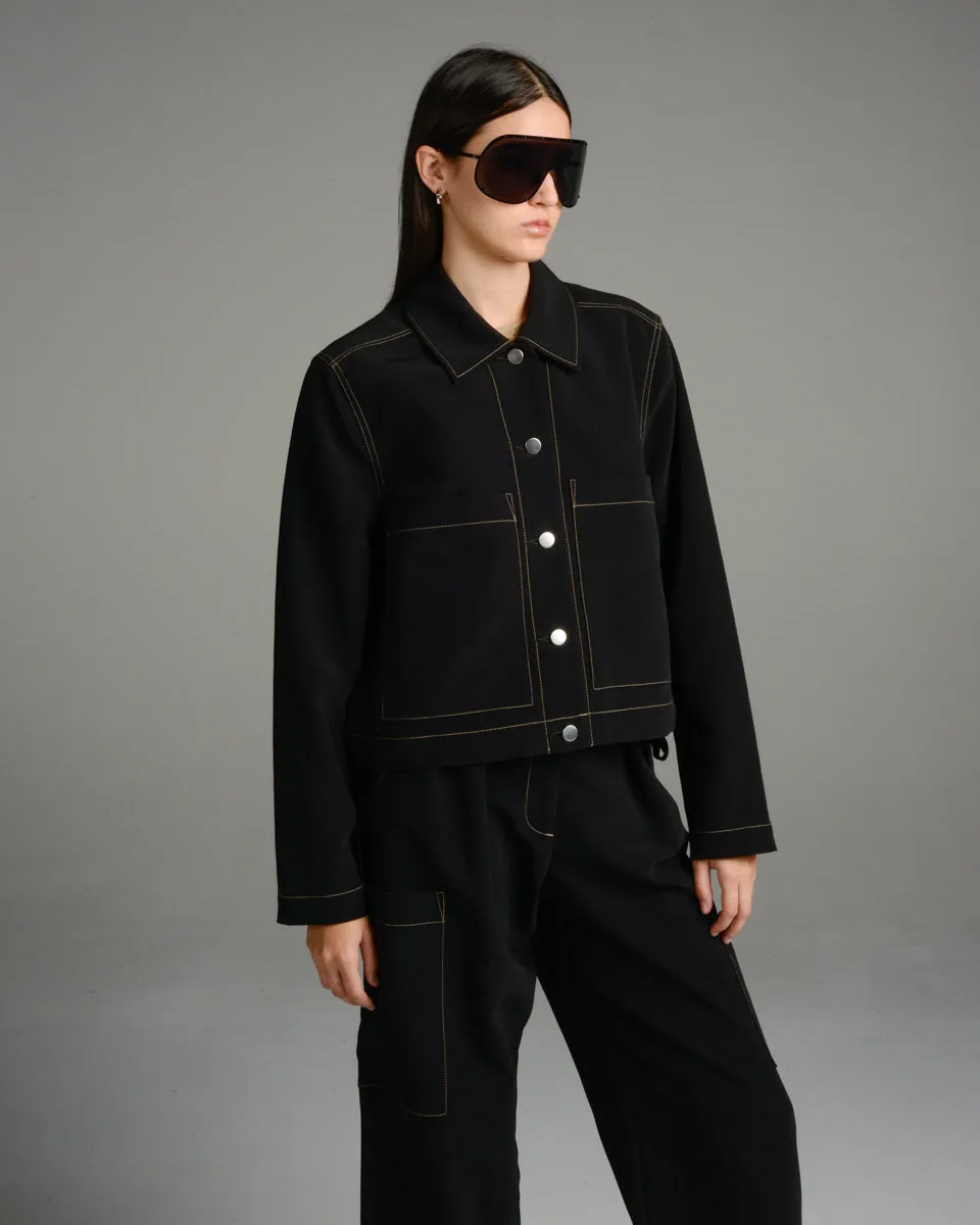 Black Cropped Patch Pocket Jacket