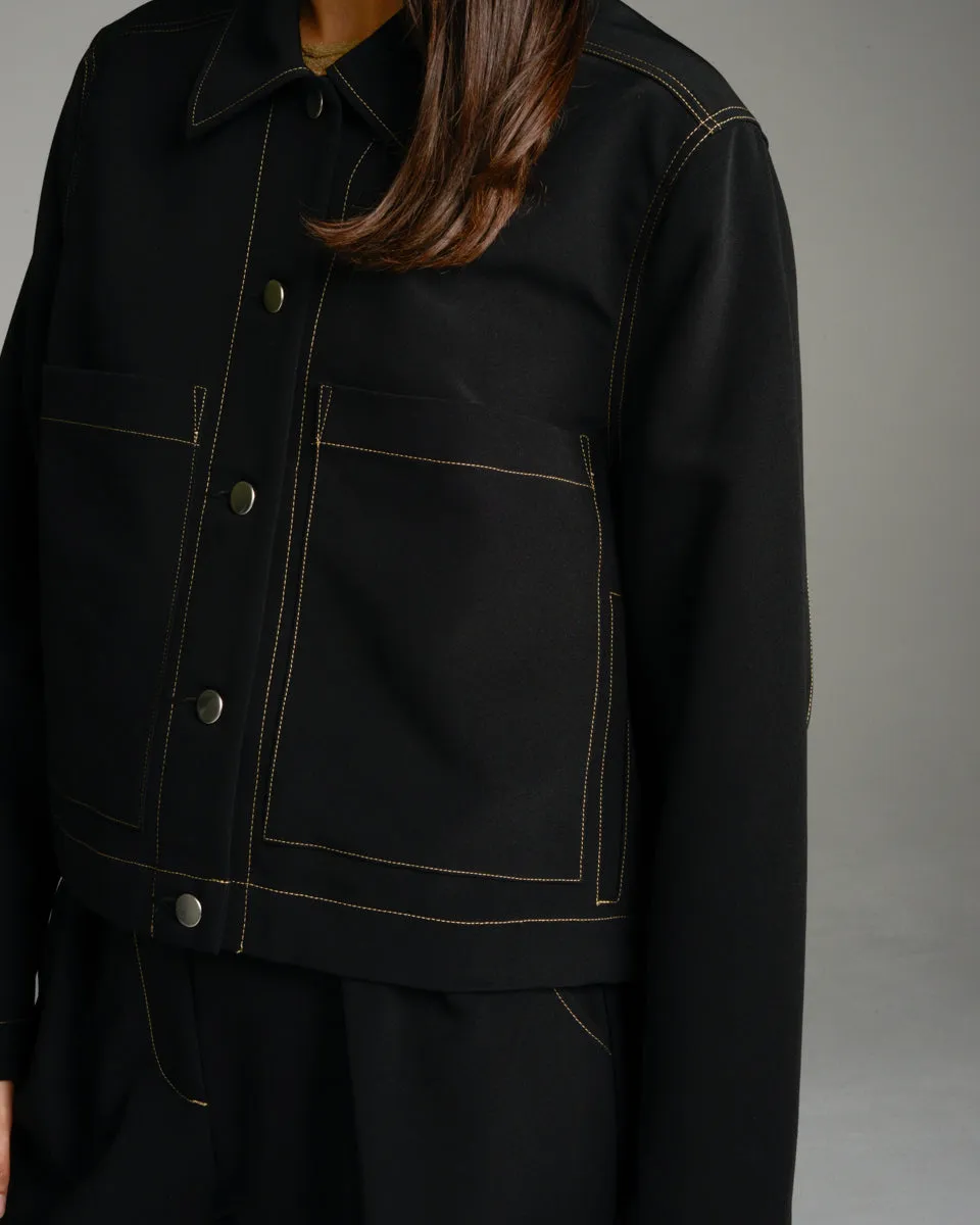 Black Cropped Patch Pocket Jacket