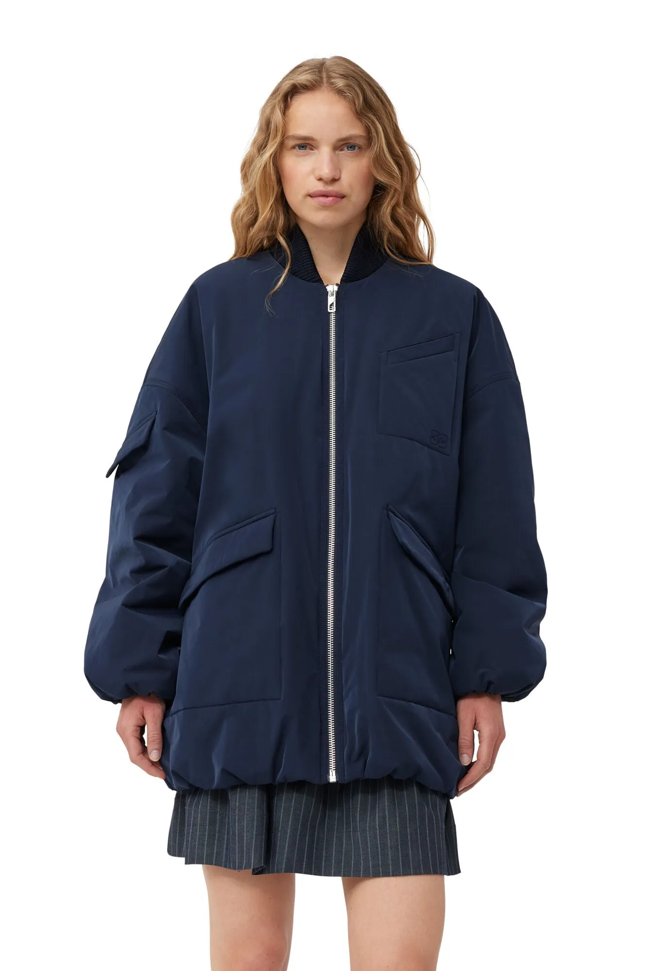 BLUE TWILL OVERSIZED BOMBER JACKET