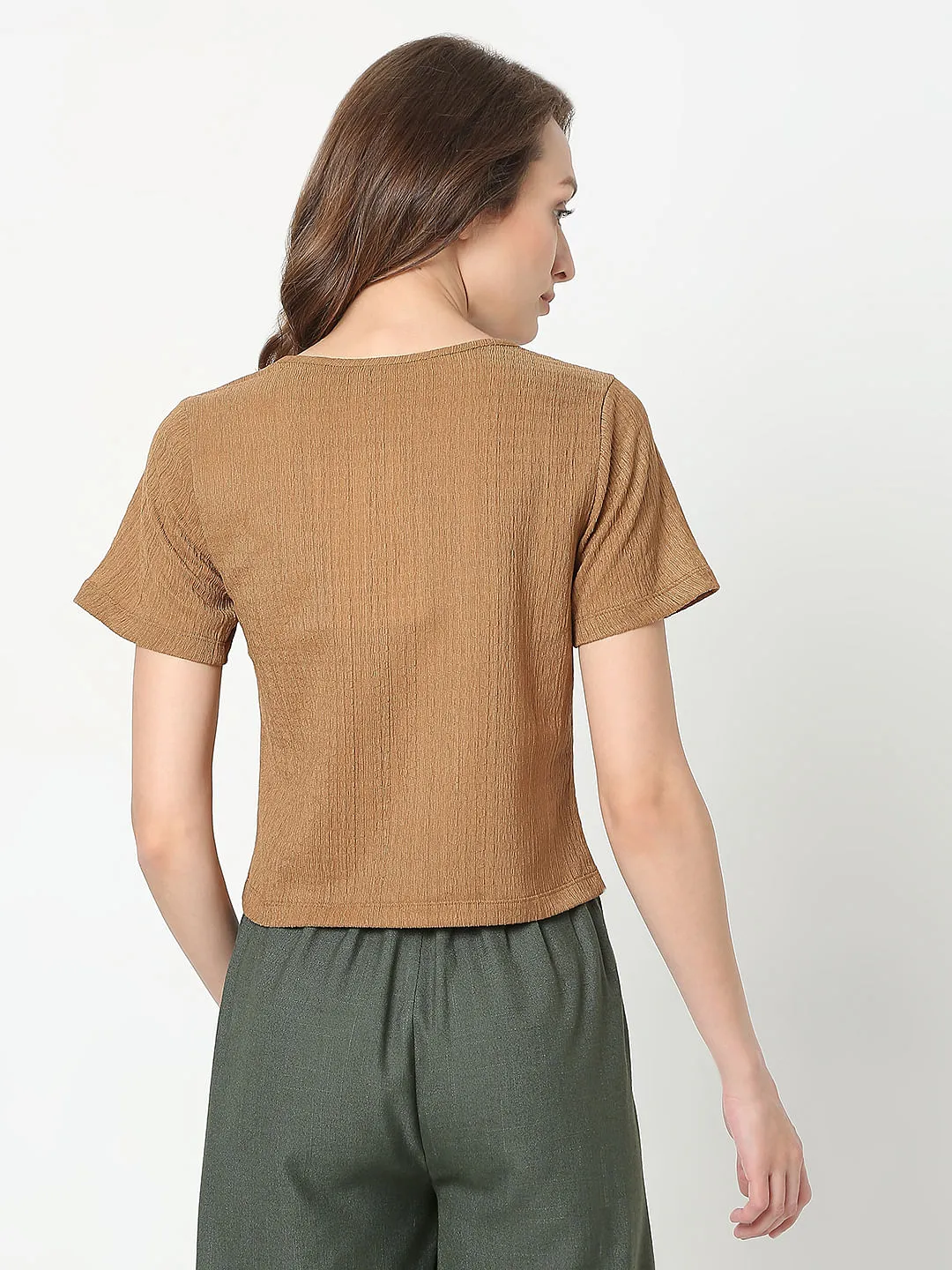 Brown Short Sleeves Top