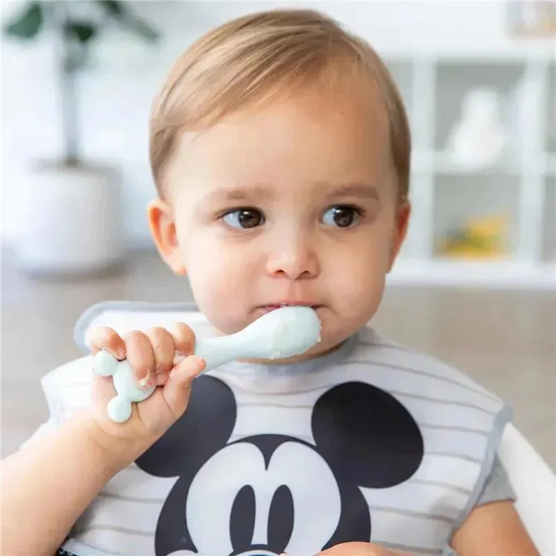 Bumkins - Disney Baby and Toddler Silicone Plate and Spoon Set, 6 Months Up, Mickey Mouse