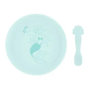 Bumkins - Disney Baby and Toddler Silicone Plate and Spoon Set, 6 Months Up, Princess Ariel