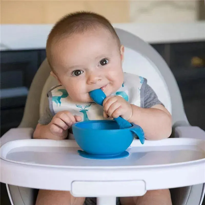 Bumkins - Silicone First Feeding Set with Lid & Spoon, Gray