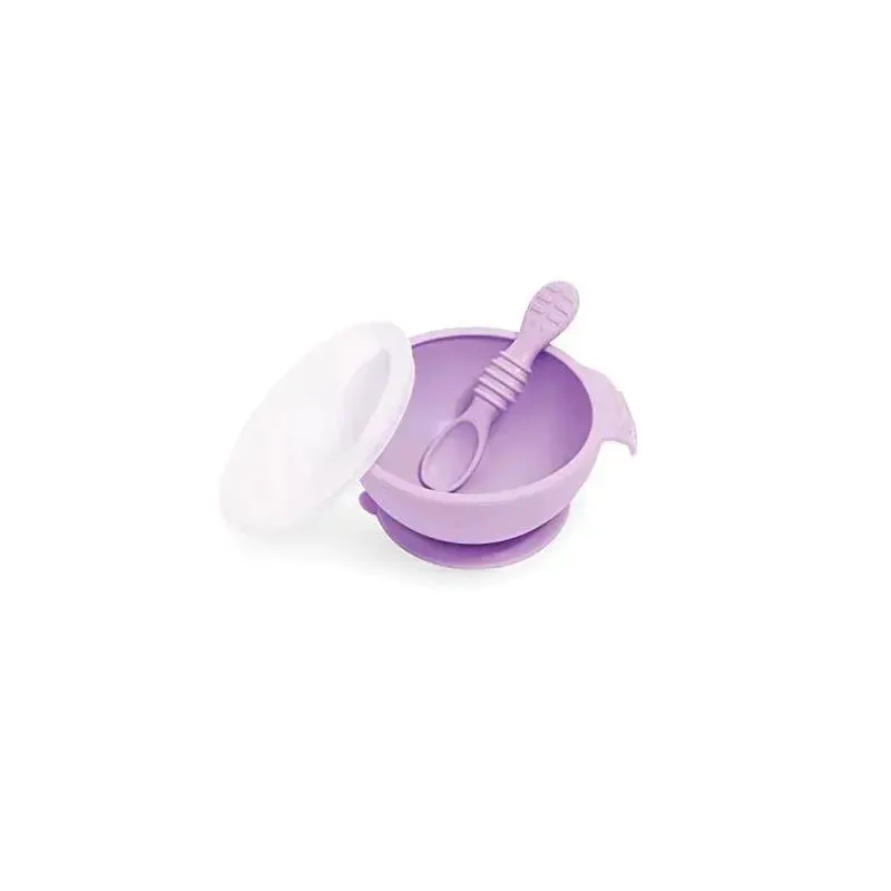 Bumkins Silicone First Feeding Set with Lid & Spoon, Lavander