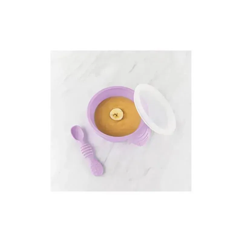 Bumkins Silicone First Feeding Set with Lid & Spoon, Lavander