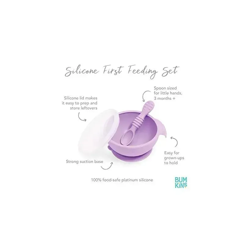 Bumkins Silicone First Feeding Set with Lid & Spoon, Lavander