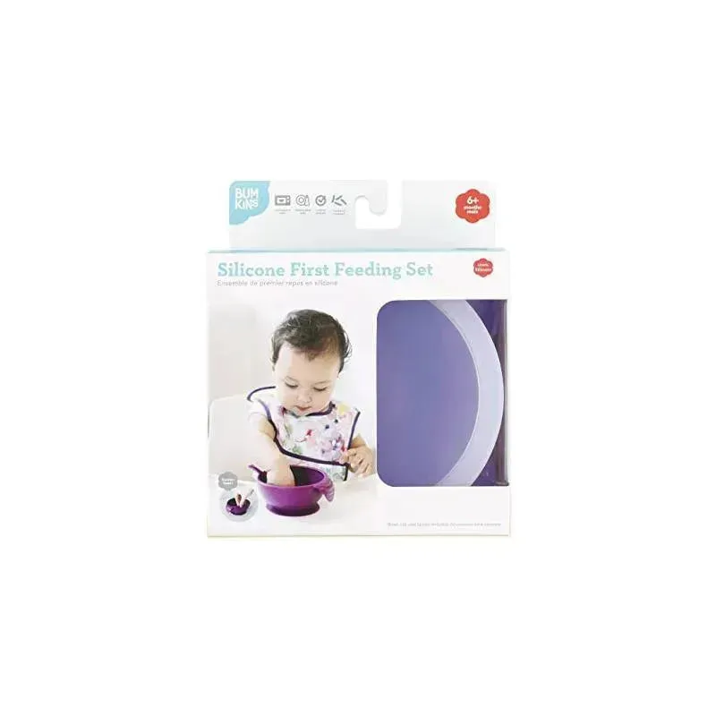 Bumkins Silicone First Feeding Set with Lid & Spoon, Lavander