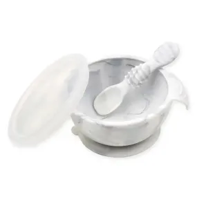 Bumkins Silicone First Feeding Set with Lid & Spoon, Marble