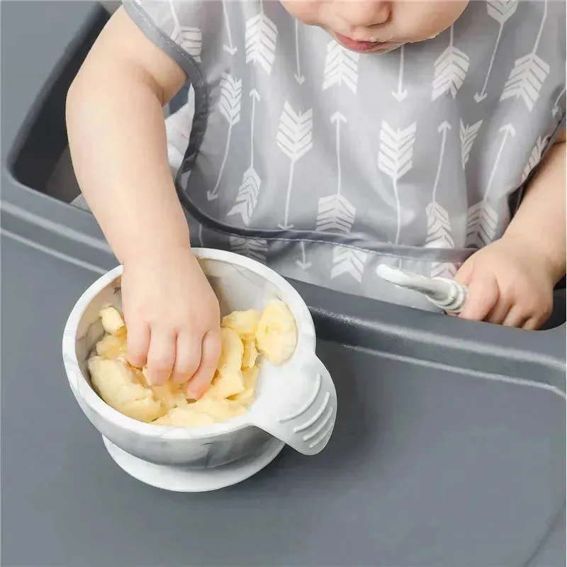 Bumkins Silicone First Feeding Set with Lid & Spoon, Marble