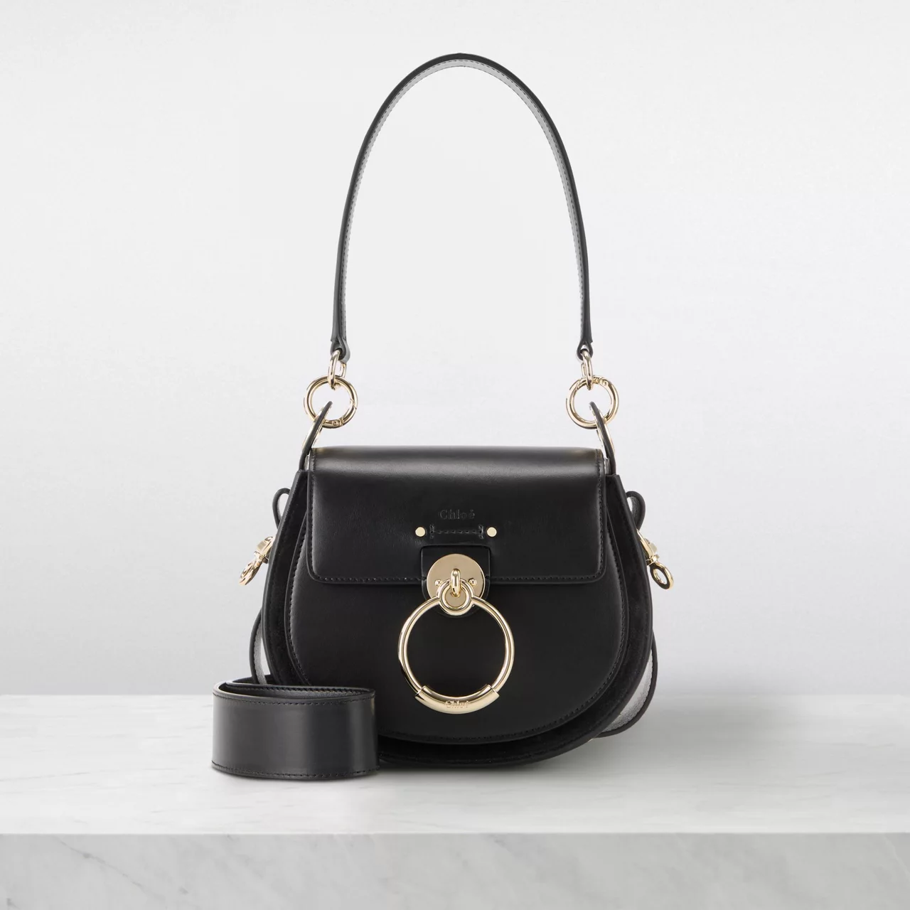 CHLOÉ The Sustainable Edit Tess Leather Saddle Bag - Black