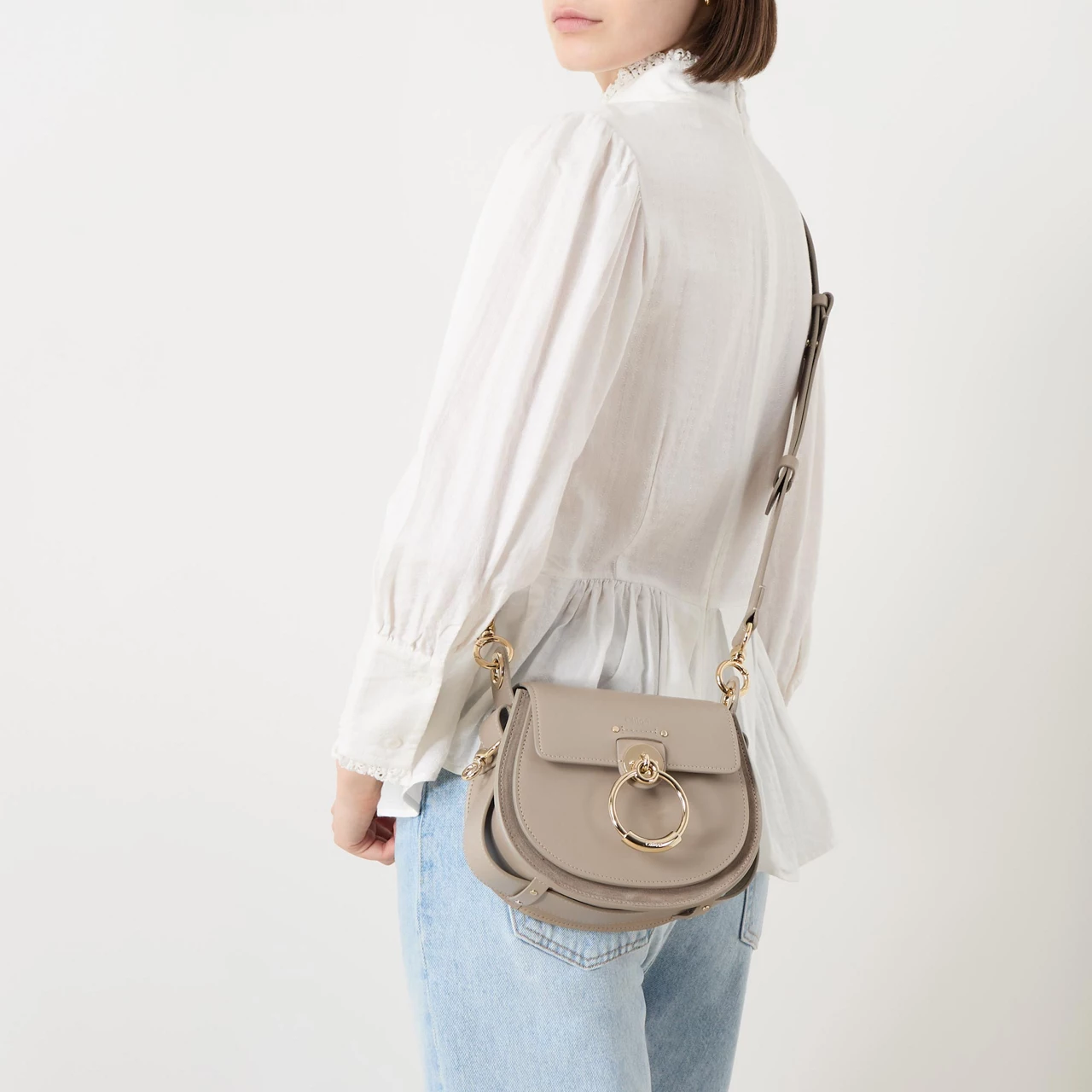 CHLOÉ The Sustainable Edit Tess Leather Saddle Bag - Motty Grey