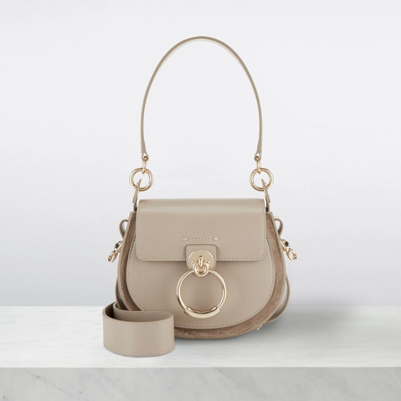 CHLOÉ The Sustainable Edit Tess Leather Saddle Bag - Motty Grey