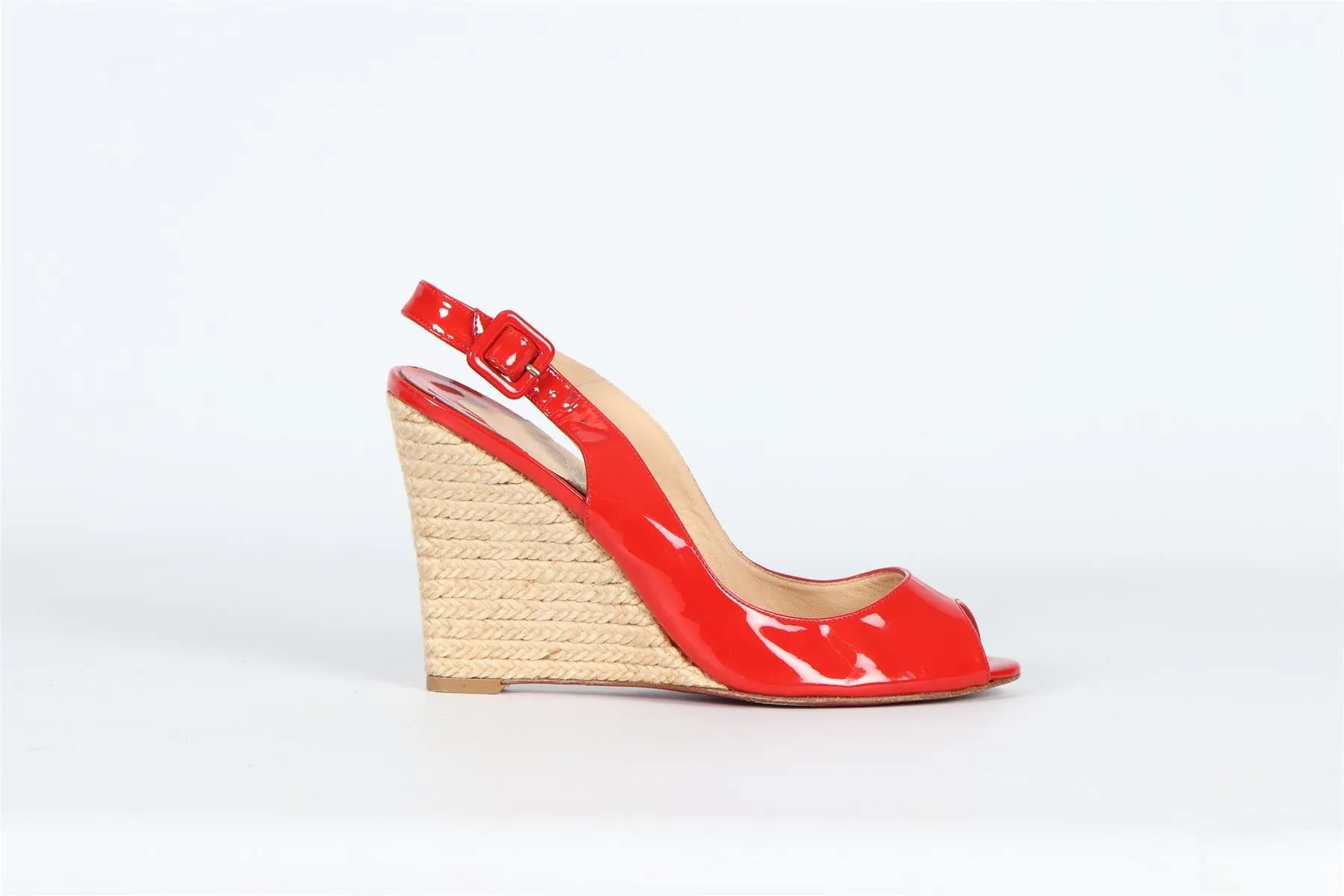 CHRISTIAN LOUBOUTIN PATENT LEATHER WEDGE SANDALS EU 39 UK 6 US 9