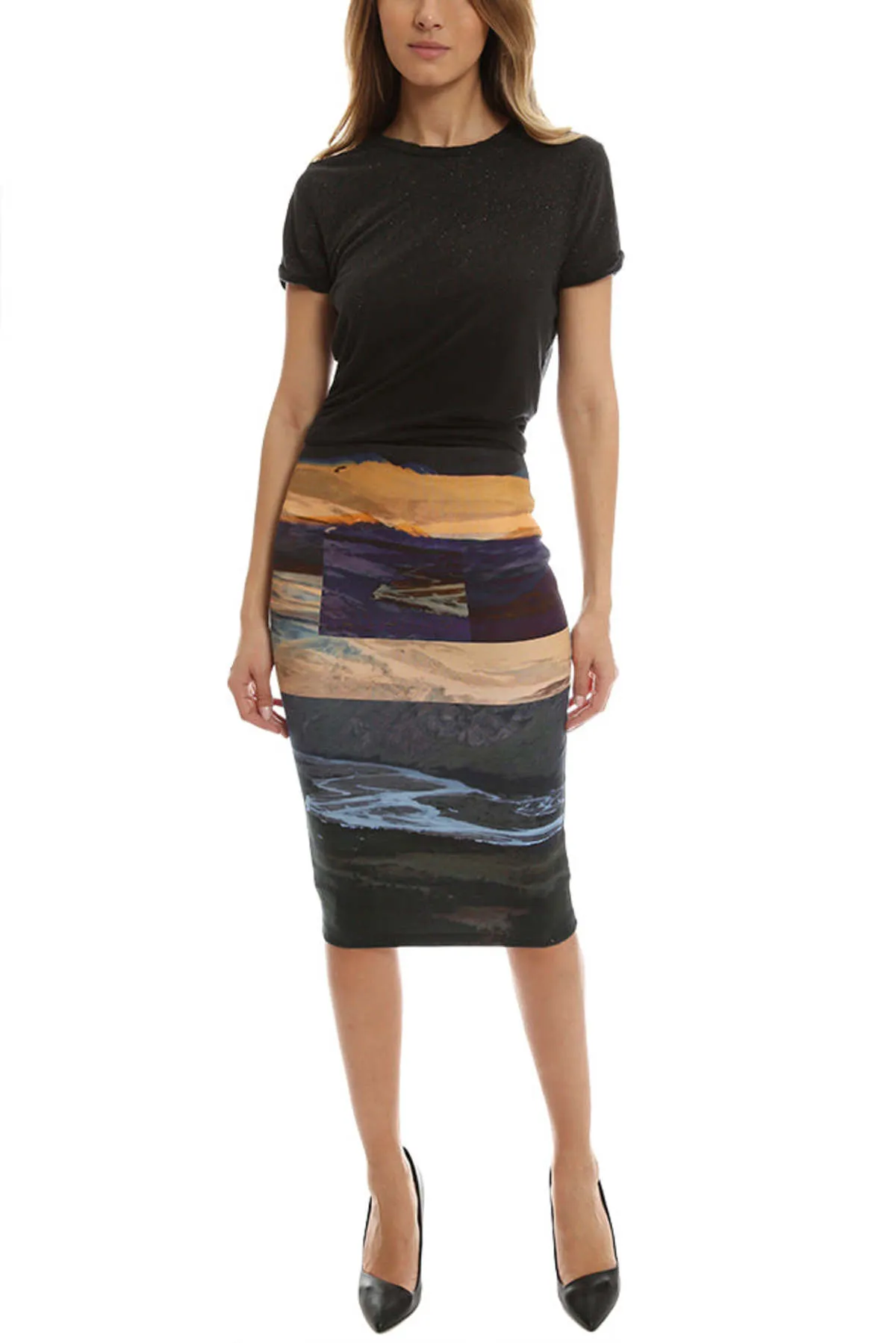 Color Block Skirt - Grey/Blue